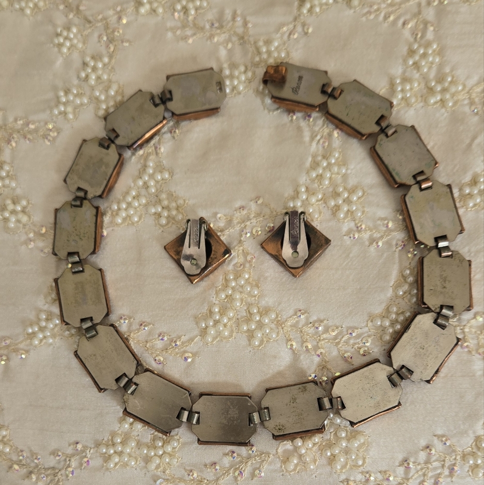 Renoir Necklace and Clip Earrings VINTAGE 1947 Copper Square Link heavy Rare - Picture 4 of 5